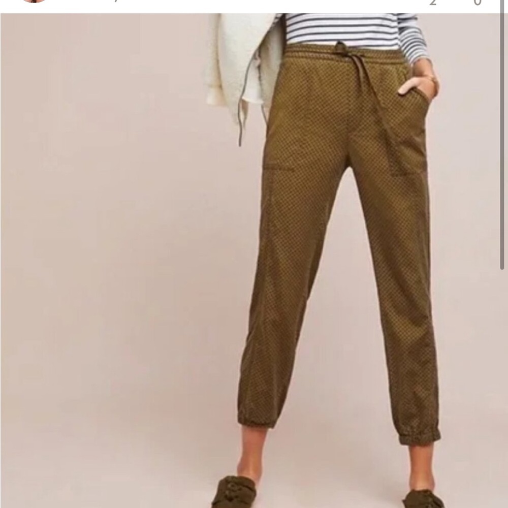 Green polkadot drawstring joggers Anthropologie